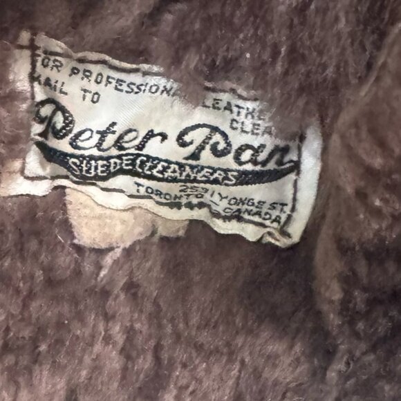 Peter Pan Canada Vintage 90s Shearling Leather Fur Short Coat Jacket Brown Warm - Picture 11 of 16